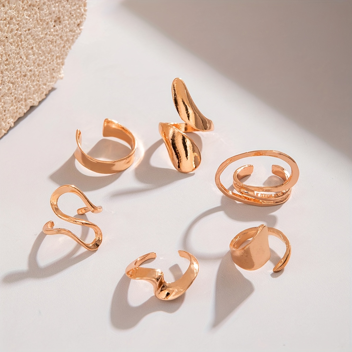 6pcs Hip Hop Style Adjustable Rings Geometric & Abstract Designs